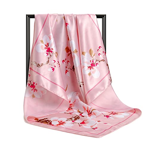 Image of DRESHOW 35 inch Large Square Satin Head Scarf - 4Pcs Silk Accessories Classic Patterned Squares Beach Bandanas for Women