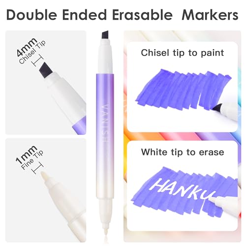 Erasable Highlighters Assorted Colors 12 Pack, Dual Tip Erasable Markers Pens, Chisel Tip Smooth Writing Journaling Highlighters School Office Supplies