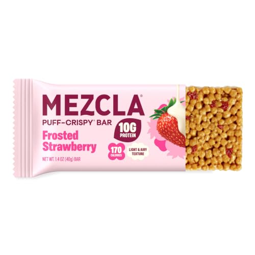 Mezcla Puff Crispy Protein Bars Gluten Free & Vegan Protein Bars 10g Protein Alt for Crispy Rice Treat Granola Bars & Breakfast Bars Healthy Snacks for Adults Frosted Strawberry 1 Bar