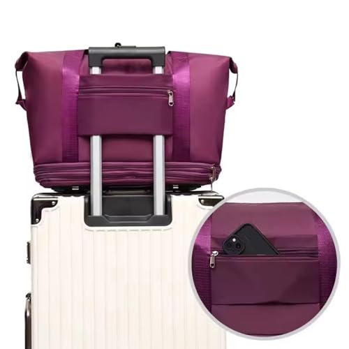 Image of Rolling Duffle Bag with Wheels, Expandable Foldable Travel Duffle Bag with Telescopic Handle, Portable Wheeled Luggage Bag for Travel, Lightweight Foldable Suitcase Bag for Men & Women (Maroon)