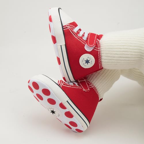 Image of Unisex Baby Girls Boys Canvas High-top Shoes, Newborn Infant Anti-Slip Soft Sole Frist Walking Breathable Sneakers