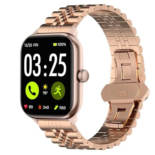 Lamshaw Compatible with Spade & Co Health Smartwatch 4 Bands, Rose Gold, 22mm Size, Stainless Steel Heavy Band with Butterfly Folding Clasp Link Bracelet