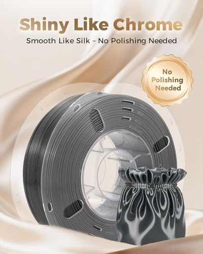 Image of VOXELAB Silk+ PLA Filament 1.75mm, Shiny Chrome-Like Finish with Enhanced Layer Adhesion, 1kg (2.2lbs) for Most FDM 3D Printers, Smooth & Flawless Printing(Metal Gray)
