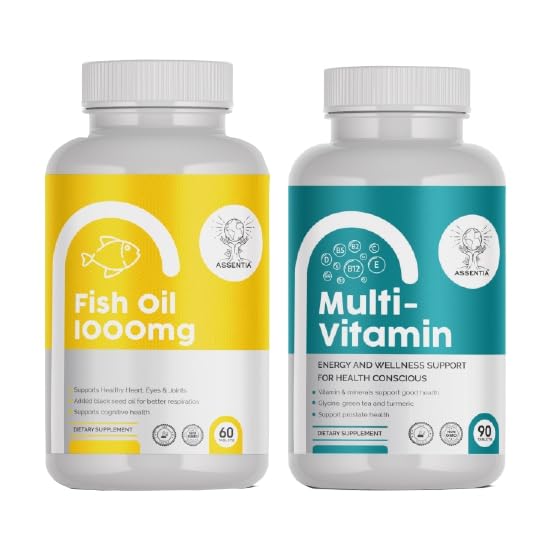 Image of Fish Oil Capsules and Multivitamin with 1000mg Omega 3 One Capsule Per Serving | Omega 3 Fish Oil liquid softgel Capsules for Men and women | 330 mg EPA, 220 mg DHA 60 Soft Gels (Pack of 2)