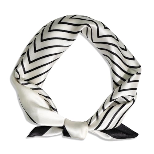 Ciormis 100% Mulberry Silk Scarf- 21" Square Neck Hair Scarves Lightweight Printed Neckerchief for Women with Gift Packed A4-21''x 21''-style 082-white Stripes