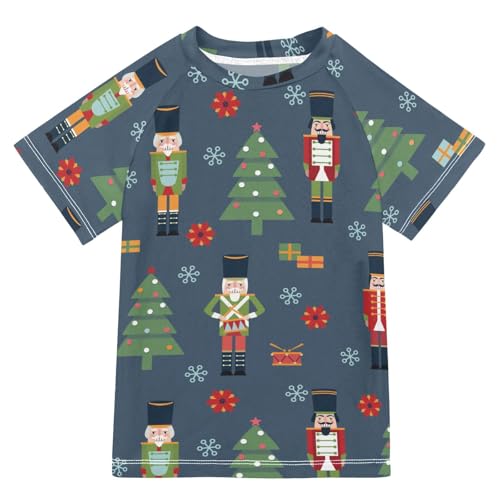 Aflyko Christmas Boys' Swim Shirt Nutcrackers Xmas Tree Rash Guard Beachwear Sun Protection Fishing Hiking Camping Surfing Swimming Toddler Infant Summer Daily T-Shirt, 4T Multicoloured