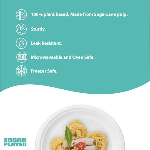 Strong Disposable Paper Plates, 9 Inch Round, Heavy-Duty Disposable, 100% Compostable Bagasse Plates, Eco-Friendly (50) - Image 4