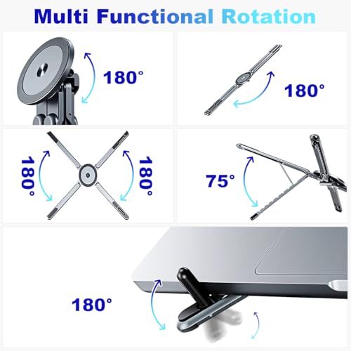 Image of ZORBES Aluminum Alloy Folding Magnetic Phone Holder Multi Desk Mount 8-Level Adjustable Height Laptop Riser Portable Bracket 4-13'' Mobile Stand for for Phone, Tablet, Laptop