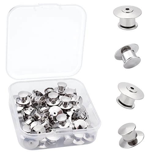 50 PCS Metal Locking Pin Backs, Pin Keepers Locking Clasp Silver