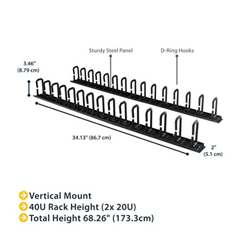Image of StarTech Vertical Cable Organizer with D-Ring Hooks - Vertical Cable Management Panel - 0U - 6 ft.