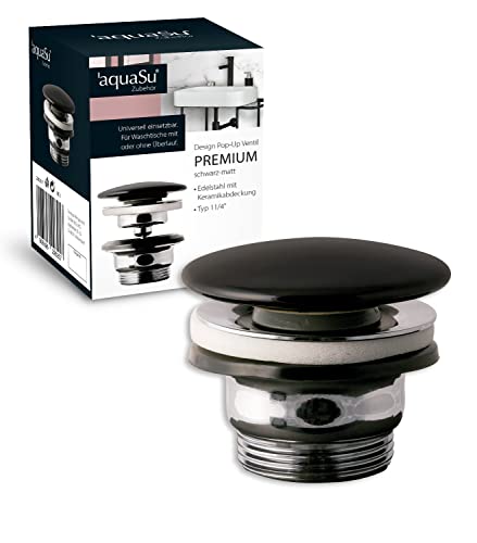 aquaSu® Válvula de diseño emergente en negro mate | se cierra mediante presión | para lavabo y bidé | redonda | tapa de cerámica en negro | Conexión estándar: 1 1/4 | Ø 62 mm | Metal | 22625 7 Cover