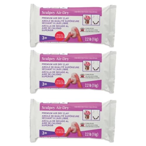 Image of Sculpey Air-Dry, Premium Air Dry Clay, Bright White, No Baking Required, 2.2 lb. (1 kg), Pack of 3, 6.6 lbs. Total