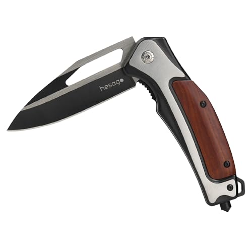 Hesago WildBlade Coltello Pieghevole Tattico Professionale - Rompivetro - Lama Affilata in Acciaio Inox al Cobalto - Per Campeggio, Caccia, Pesca, Escursionismo, Sopravvivenza e Outdoor