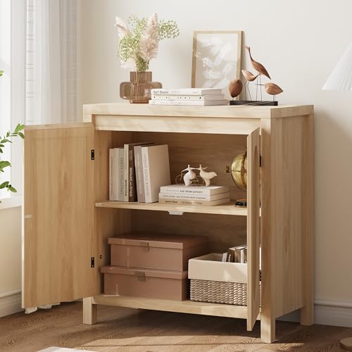 GAOMON Rattan Storage Cabinet, Wooden Sideboard Buffet Storage with Doors and Shelves, Small Console Cabinet with Storage, Boho Accent Cabinet for Entryway, Living Room, Dining Room, Natural - Image 2