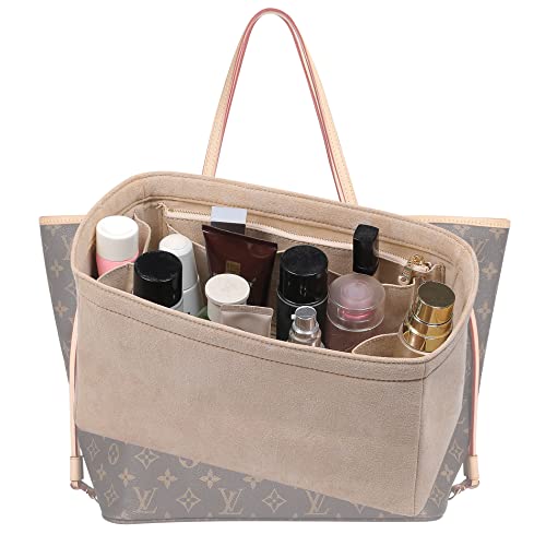 KESOIL Suede Velvet Tote Bag Organizer Insert, Luxurious Neverfull PM Organizer Speedy 25 Insert (Beige-Velvet, Medium)