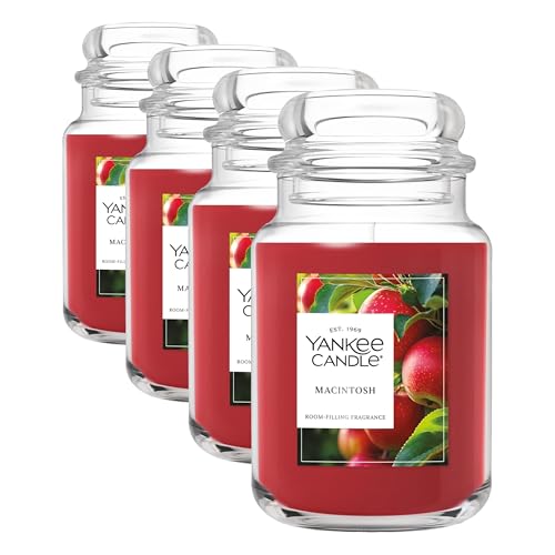 Image of Yankee Candle Macintosh, Fall Scented Candle, 22oz Large Jar with up to 150 Hour Burn Time (Pack of 4)