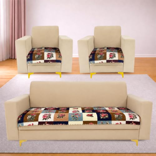 Image of Homerz Premium Printed Quilted Velvet Sofa Slip Cover Protector with Tassels, Sofa Mat, Exact Size, Antislip Cover (Milan, 5 (3+1+1) Seater, Half)