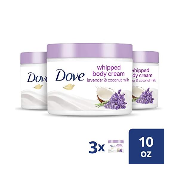 Dove Whipped Body Cream Dry Skin Moisturizer Lavender and Coconut Milk Nourishes Skin Deeply, 10 Ounce (Pack of 3)