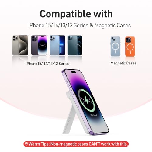 iWALK MAG-X Magnetic Wireless Power Bank with Stand, 5000mAh Portable Charger with USB-C Port & LED Display, Ergonomic Grip Design Battery Pack Compatible with iPhone 15/14/13/12 Series,For iOS17 Mode - Thumbnail 2