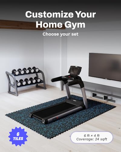Image of AIRHOP 0.56in Thick 24 Sq Ft Exercise Equipment Mats, 6 Tiles Upgraded Rubber Top with High Density EVA Foam, Large Interlocking Puzzle Gym Flooring for Home Gym, Heavy Weight Workout,Black & Blue