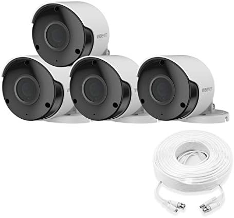 Wisenet SDC-89445BF 5MP CCTV Surveillance Weatherproof Bullet Security Camera 82ft IR Distance Plastic Housing 3.6mm Lens 104° Wide Angle (Quad Pack)