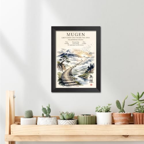 Image of TenorArts Japanese Philosophical Quotes Photo Frame Painting, Mugen Poster Framed Wall Hanging Decor Paintings For Bedroom Living Room Home and Cafe, Minimal Drawing Framed Posters for Decorations (9x12 inches)