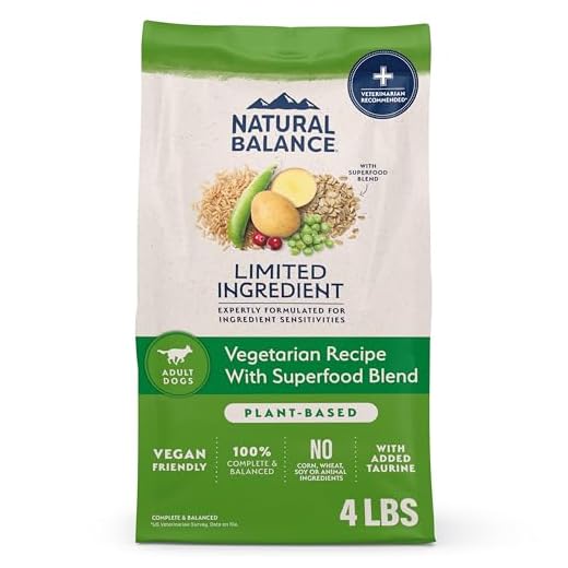 Natural Balance Limited Ingredient Adult Dry Dog Food with Vegan Plant Based Protein and Healthy Grains, Vegetarian Recipe, 4 Pound (Pack of 1)