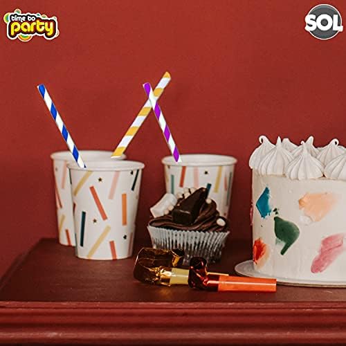 40pk Paper Straws Drinking for Parties | 10cm | Paper Drinking Straws | Cocktail Straws | Straws Drinking Paper | Disposable Straws | Party Straws | Pink Straws, Yellow Straws & Blue Paper Straw