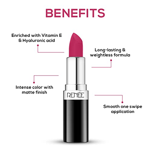 Image of RENEE Stunner Matte Lipstick - Dare You 4gm| Intense Color Pay Off, Full Coverage Long Lasting Weightless Velvety Formula with One Swipe Application| Enriched with Vitamin E & Hyaluronic Acid