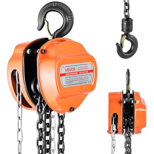 VEVOR Palan Manuel à Chaîne, Capacité Charge 0,5 T, Hauteur de Levage 3 m, avec Crochet Robuste, Chaîne G80, Système de Frein à Double Cliquet, Levage de Marchandise pour Garages, Chantiers, Entrepôts