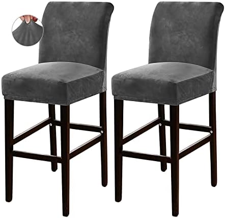 Stretch Bar Stool Covers with Backs, Thick Velvet Pub Chair Slipcovers Removable Counter Height Stool Covers for Kitchen, Dining Room, Cafe