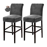 Stretch Bar Stool Covers with Backs, Thick Velvet Pub Chair Slipcovers Removable Counter Height Stoo