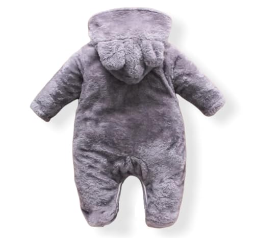 Image of Baby Bear Hooded Fleece Romper and Swaddle Wrap Set, Plush Teddy Design, Brown (2, Grey&Navy, Baby)