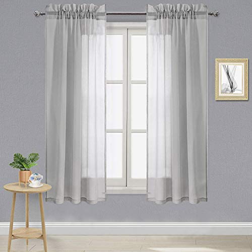 DWCN Grey Sheer Curtains 54 Inch Long for Living Room Rod Pocket 2 Panels