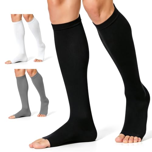 CHARMKING 3 Pairs Open Toe Compression Socks for...