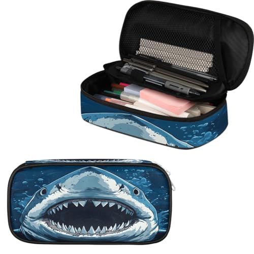 Image of Pardick Sharks Big Capacity Pencil Case Pencil Pouch with Zipper, Pen Marker Stationery Bag Art Supply Storage Organizer Box Portable Stationery Storage Bag Pen Holder for Boys Girls
