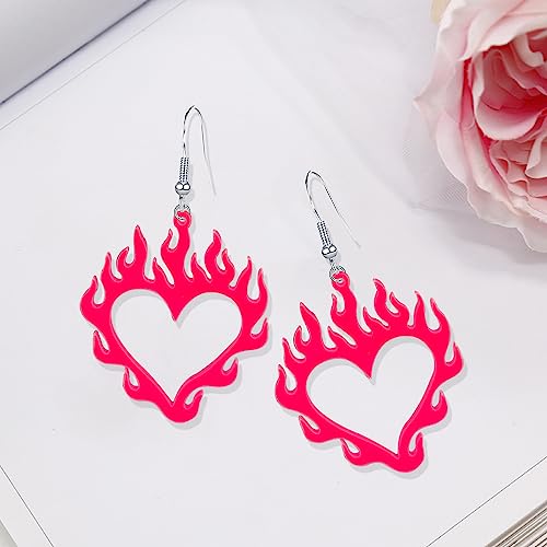 Vavhoo Brincos com pingente de coração de chama Vavhoo em acrílico vermelho leve para Halloween, pin