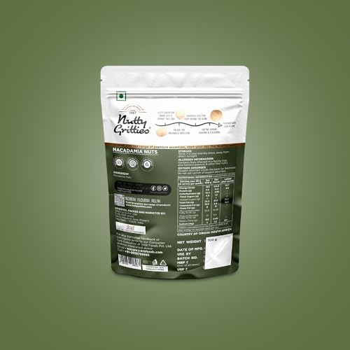 Image of Nutty Gritties Premium Raw Macadamia Nuts 100g | Rich in Healthy Fats & Antioxidants | Keto-Friendly Superfood | Crunchy & Creamy Texture | Resealable Pouch