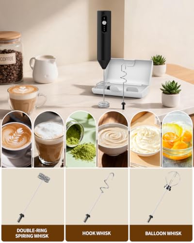 Image of CIRCLE JOY Rechargeable Coffee Frother Electric with 3 Variable Speeds, 3 Whisks and Storage Box, Milk Frother Handheld for Coffee, Latte, Cappuccino, Milk Mixing, Protein Shakes & Egg Beating