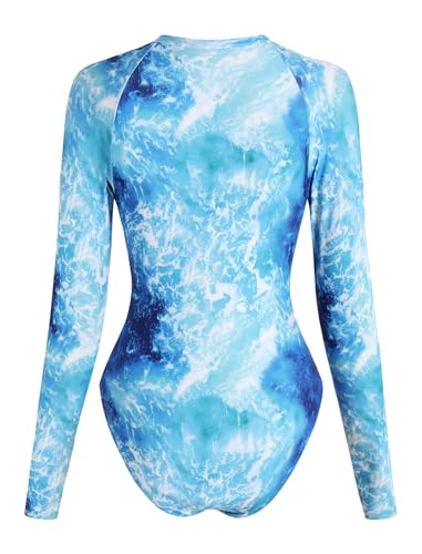 Image of ZAFUL Women's Long Sleeve Rash Guard Swimsuit One Piece Zipper Surfing Bathing Suit