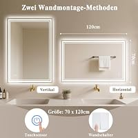 Archaluxe Badspiegel mit Beleuchtung LED Badezimmer-Spiegel 70x120cm – Ansicht 3