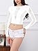 LemonGirl Womens Fishnet Long Sleeve Crop Top Lingerie Babydoll Nightwear One Size US2-16 White