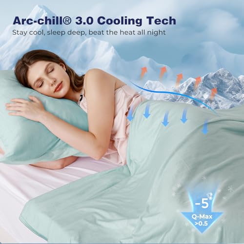 Image of Luxear Cooling Blanket for Summer Throw Arc-Chill 3.0, 150x200cm,Green | Keep Cool For Sofa Bed, Comfort Soft Lightweight Nap Fabric Breathable Adult Baby Children Pet Dog Queen Size
