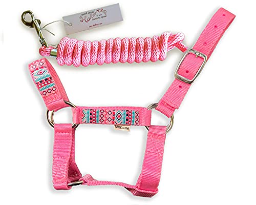 HalterUp Miniature Horse Halters and Lead Ropes (2 Item Bundle) Available in 10 Colors (Pink, Medium)
