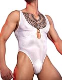 AIEOE Sexy Herren Body Durchsichtiger Strampler Unterwäsche Einteiler Bodysuit Stringunterhemd Sissy Bodywear Weiß Einheitsgröße für Größe S-L
