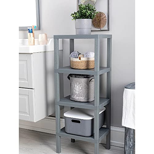 Mim Life 4-Tier Bookshelf Wooden Display Multipurpose Plastic Standing Shelf Units Free Standing Rack Durable Organizer For Living Room Kitchen Bathroom Balcony (Grey, 4-Tier) #TOP3