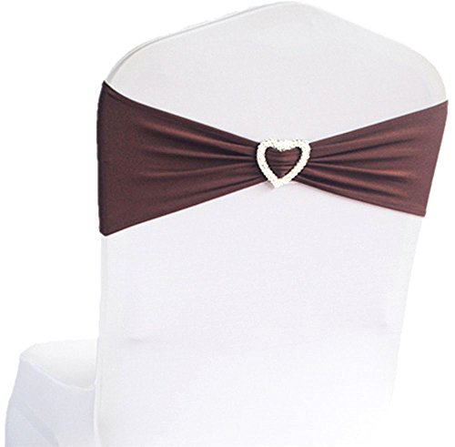 Funda para silla de fundas para sillas de boda 50pcs elástico banda con corazón hebilla Slider lazo cintas de sillas decoraciones para Banquete de recepción