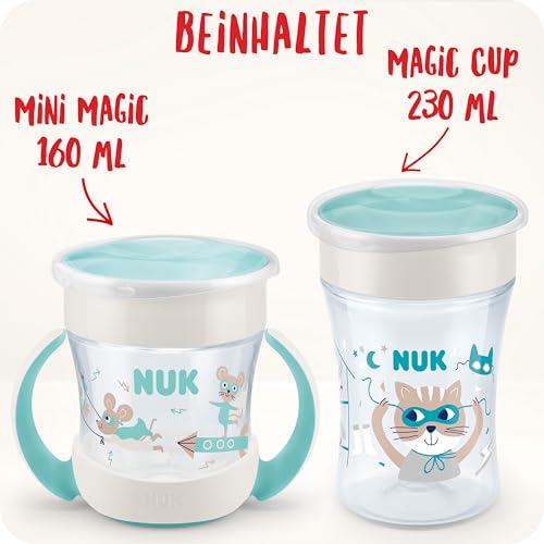 NUK Magic Cup & Mini Magic Cup Trinklernbecher Duo-Set | auslaufsicherer 360°-Trinkrand | 6+ Monate | auslaufsicher | 160 ml & 230 ml | mint – Ansicht 3