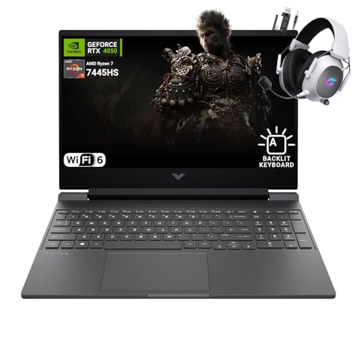 Image of HP Victus 15.6 inch FHD 144Hz Gaming Laptop - AMD Ryzen 7 7445HS, 16GB RAM, NVIDIA RTX 4050 GPU, 1TB SSD, Backlit Keyboard, Wi-Fi 6E, Bundle with Mytrix Accessories, Mica Silver, Windows 11
