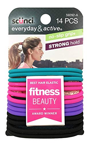 Scunci No-Slip Grip Evolution Gel Ponytailers | Strong Hold | Assorted Colors | 14-PCS (2-Pack)